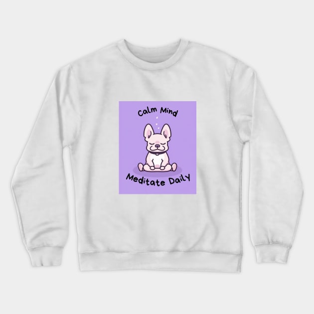 Kawaii Cute Yoga Meditating bullgod Crewneck Sweatshirt by AdaMazingDesign